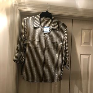 NWT Ann Klein Black And Gold Blouse